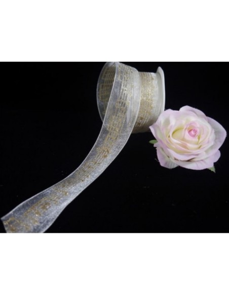 Ruban Cadeau Crème Notes Dorées R1004 (Unité)