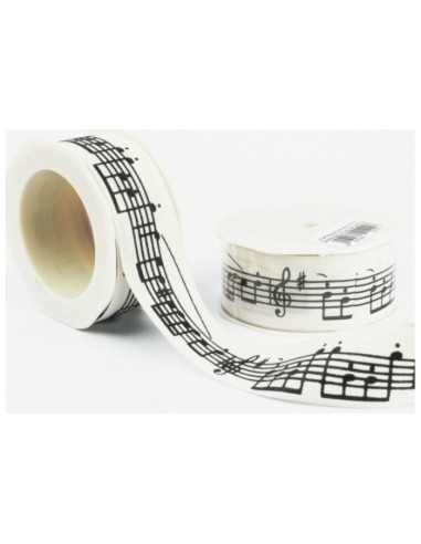 Ruban cadeau blanc notes noires R1014 (unité)