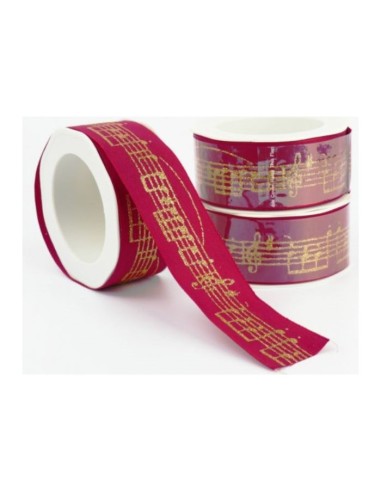 Ruban Cadeau Rouge Notes Dorées R1016 (Unité)
