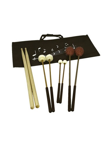 Multi-percussion School Kit Includes 8 Different Pairs Types Drumsticks, Mallets Felt, Wool, Plastic