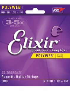 Elixir Acoustic Guitar Strings (11100) Polyweb Medium (Complete Set 013/056B)