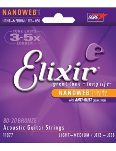 Elixir Acoustic Guitar Strings (11077) Nanoweb Light Medium (Complete Set 012/056B)