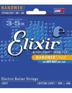 Elixir Electric Guitar Strings (12027) Nanoweb Custom Light (009/042E) (Complete Set)