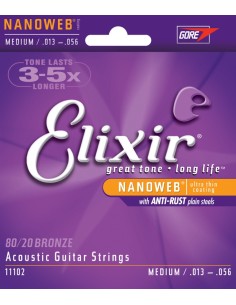 Elixir Acoustic Guitar Strings (11102) Nanoweb Medium (Complete Set 013/056B)