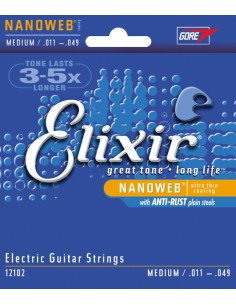 Elixir Electric Guitar Strings (12102) Nanoweb Medium (011/049E) (Complete Set)
