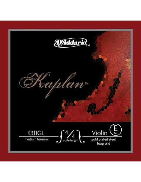 Violin String 4/4 1st (E) (E) D'Addario Kaplan Gold Plated Loop End (K311GL 4/4M) Medium Tension
