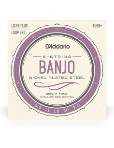 D'Addario EJ60+ Banjo Strings 5 String Banjo Strings Nickel Light Plus 9.5-20 (Game)