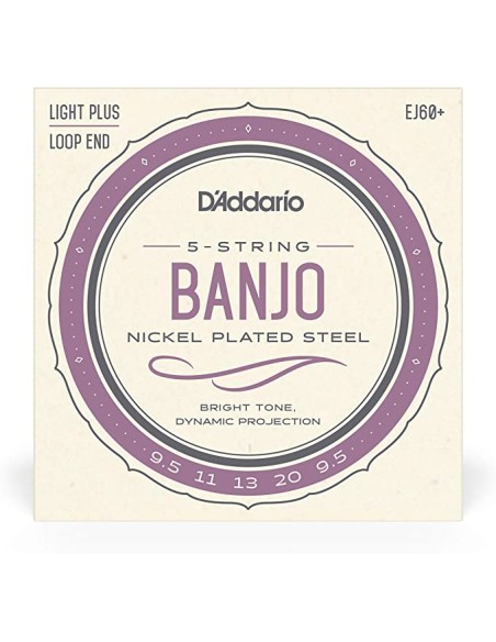 D'Addario EJ60+ Banjo Strings 5 String Banjo Strings Nickel Light Plus 9.5-20 (Game)