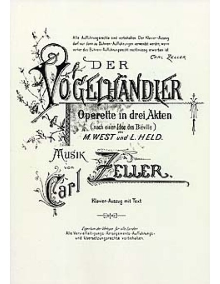 ZELLER Carl.-Der Vogelhändler (Vocal Score)