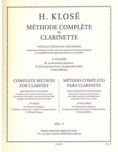 KLOSE H.E.-Methode Complete Vol.2 pour clarinette