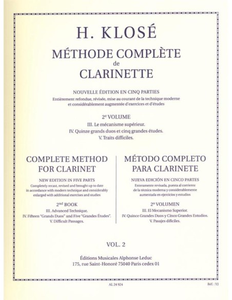KLOSE H.E.-Methode Complete Vol.2 pour clarinette