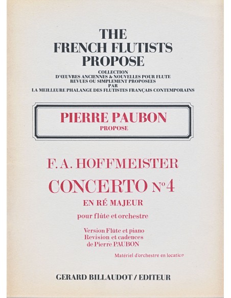 HOFFMEISTER F.A.-Concierto nº  4 en Re Mayor para Flauta y Piano (Paubon)