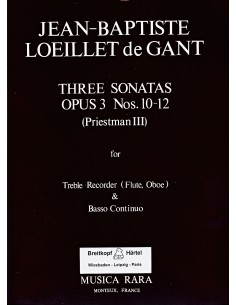 LOEILLET J.B.-Sonaten (12) Op.3 Vol.4: Nr. 10 bis 12 für Flöte (Oboe) und B.C. (Block) (letzte Einheiten)
