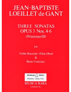 LOEILLET J.B.-Sonatas (12) Op.3 Vol.2: nº 4 a 6 para Flauta (Oboe) y B.C. (Block) (Ultimas Unidades)