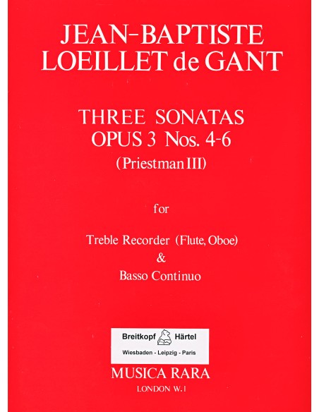 LOEILLET J.B.-Sonatas (12) Op.3 Vol.2: nº 4 a 6 para Flauta (Oboe) y B.C. (Block) (Ultimas Unidades)