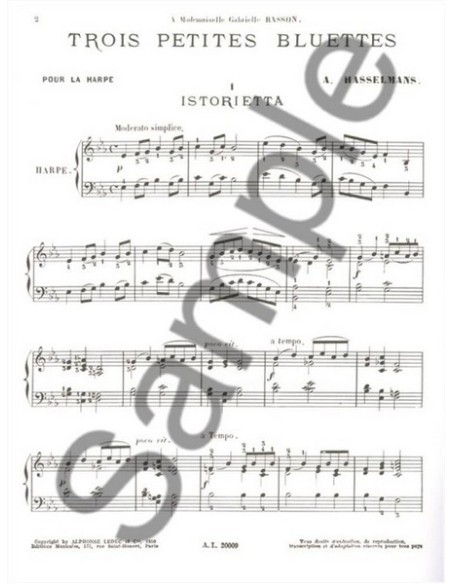 HASSELMANS A.-Petites Bluettes (3) pour harpe