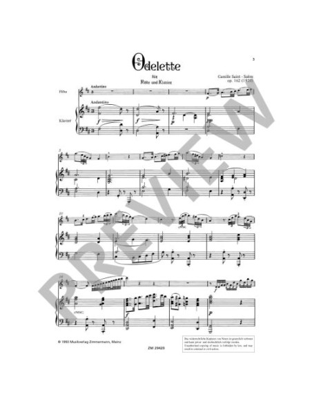 SAINT SAENS C.-Odelette Op.162 per flauto e pianoforte (Richter)