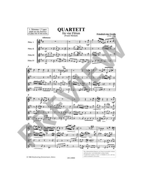 KING FREDERICK THE GREAT-Quartet for 4 Flutes (Michael)