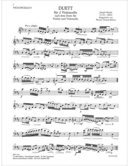 HAYDN J.-Duo pour 2 violoncelles (Thomas Mifune)