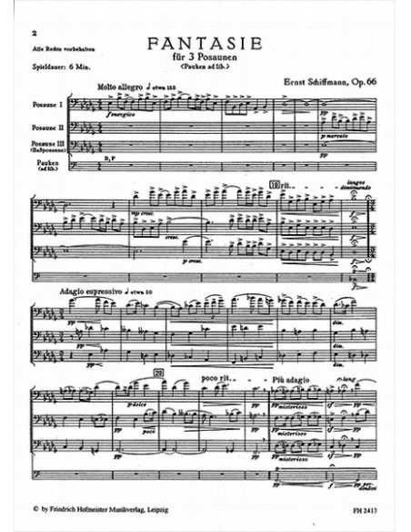 SCHIFFMANN E.-Fantasia Op.66 for 3 Trombones (Percussion ad lib.)