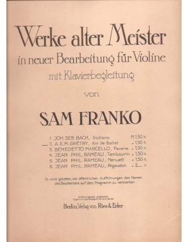 GRETRY A.E.M.-Ballet Air for Violin and Piano