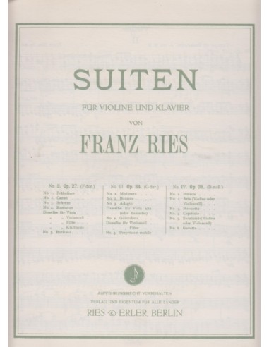 RIES F.-Bourree No. 2 from Suite No. 3 Op.34 for Violin and Piano