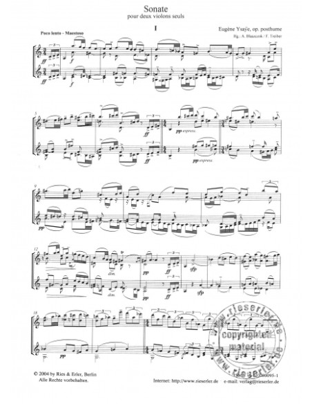 YSAYE E.-Op.Sonata postuma per 2 violini