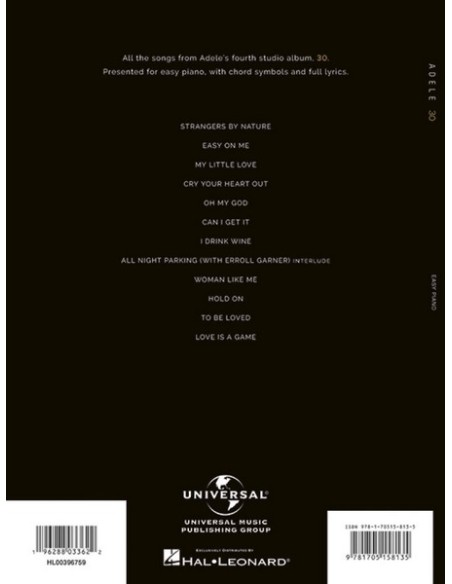 ADELE-30 pour piano facile