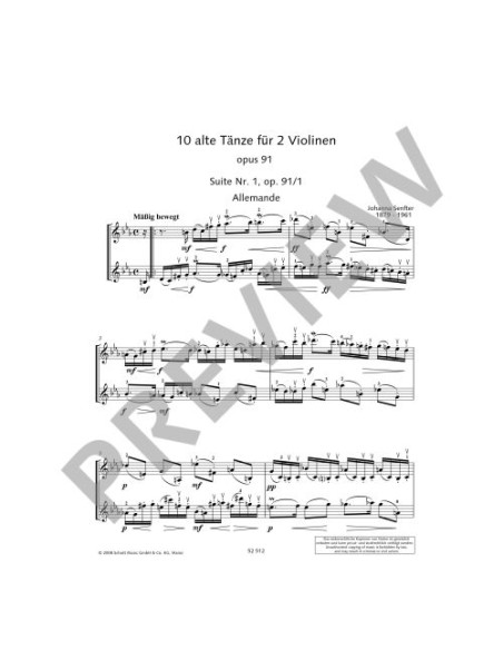 SENFTER J.-Danze Antiche (10) per 2 Violini