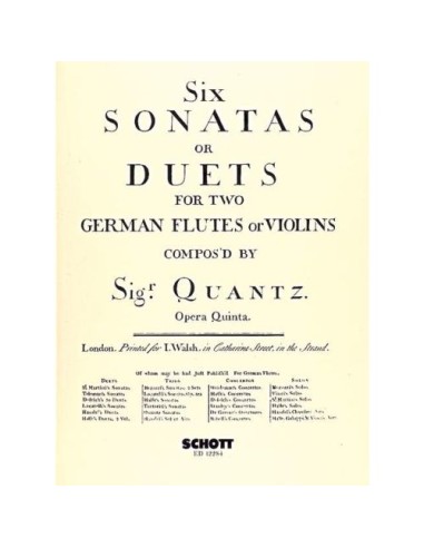QUANTZ J.J.-Sonaten oder Duette (6) für 2 Violinen (2 Flöten)