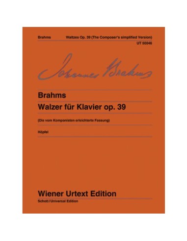 BRAHMS J.-Valses op.39 pour piano (version simplifiée par lauteur) (Urtext) (Hopfel)