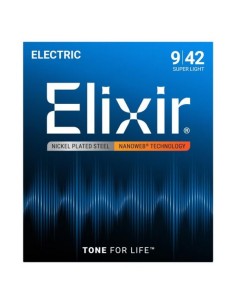Elixir Electric Guitar Strings (12002) Nanoweb Super Light (009/042E) (Complete Set)