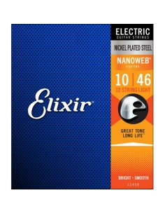 Electric Guitar Strings Elixir (12450) Nanoweb 12 Light Strings (010/046) (Complete Set)