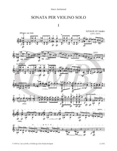 SZOKOLAY S.-Sonate pour violon