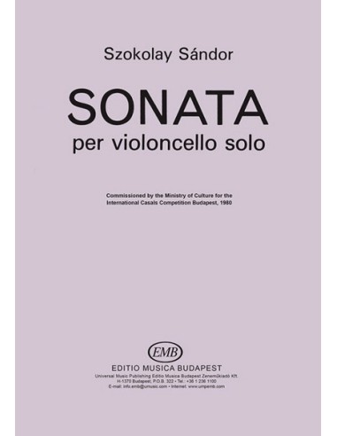 SZOKOLAY S.-Sonate pour violoncelle