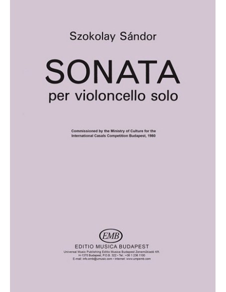 SZOKOLAY S.-Sonate pour violoncelle