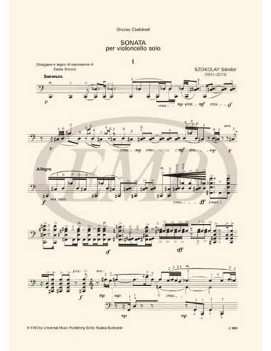 SZOKOLAY S.-Sonate pour violoncelle