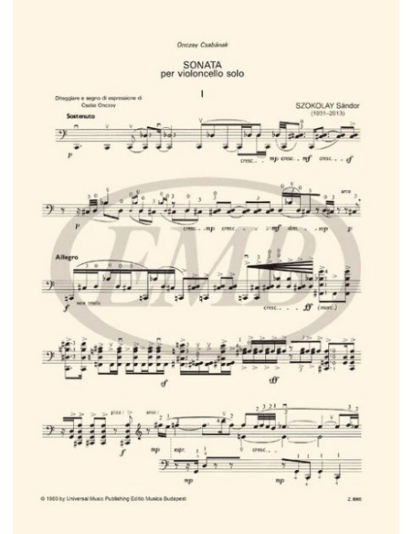 SZOKOLAY S.-Sonate pour violoncelle