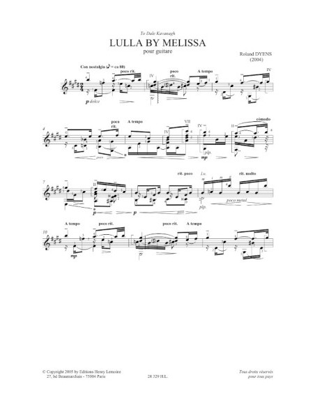 DYENS R.-Lulla di Melissa per chitarra