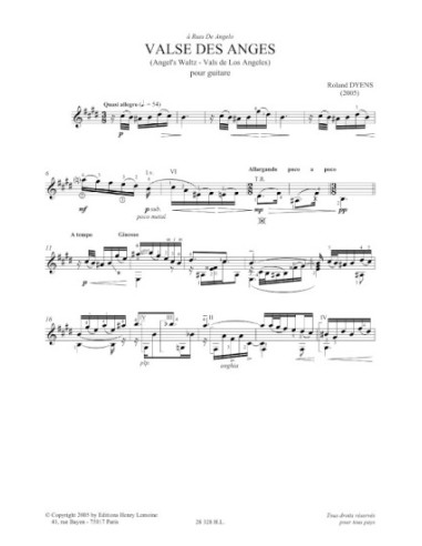 DYENS R.-Valse des Anges per Chitarra