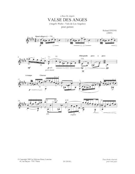 DYENS R.-Valse des Anges per Chitarra