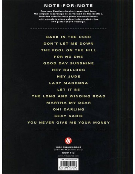 BEATLES-Note pour Note Piano Transcriptions para Piano