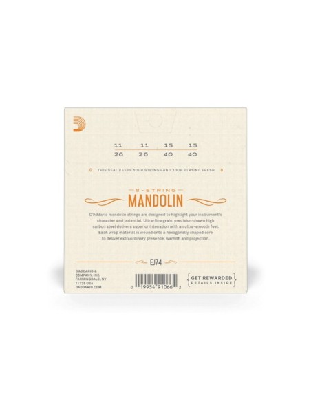 D'Addario EJ74 Mandolin Strings Phosphor Bronze Medium 11-40 (Game)