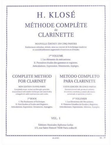 KLOSE H.E.-Méthode Complète de Clarinette Volume 1