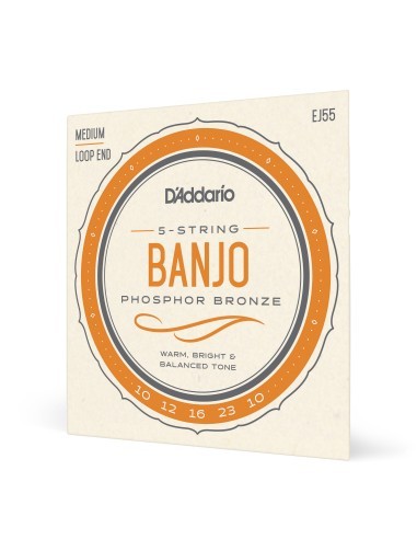 D'Addario EJ55 5 String Banjo Strings Phosphor Bronze Medium 10-23 (Set)