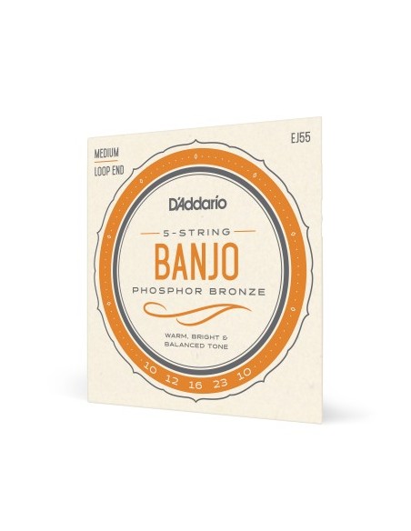 D'Addario EJ55 5 String Banjo Strings Phosphor Bronze Medium 10-23 (Set)
