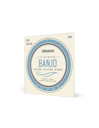 D'Addario EJ60 5 String Banjo Strings Nickel Light 9-20 (Set)