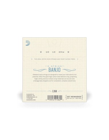 D'Addario EJ60 5 String Banjo Strings Nickel Light 9-20 (Set)