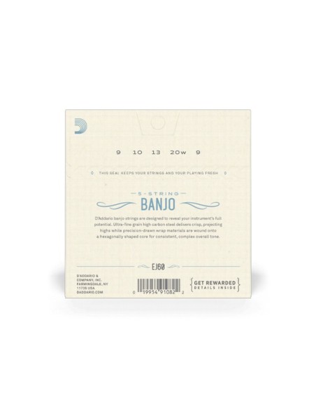 D'Addario EJ60 5 String Banjo Strings Nickel Light 9-20 (Set)