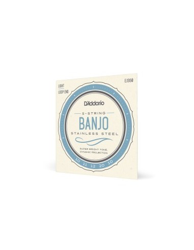 D'Addario EJS60 5 String Banjo Strings Stainless Steel Light 9-20 (Set)